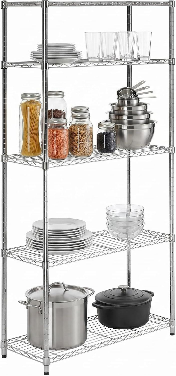Honey-Can-Do 5-laags Chroom Stellingkast met Verstelbare Planken