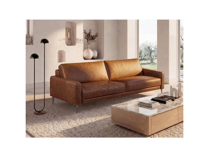 Livetastic 3-Sitzer-Sofa, Braun, Metall, Echtleder, Rindleder, 187x85x92 cm, Rücken echt, Wohnzimmer, Sofas & Couches, Ledersofas