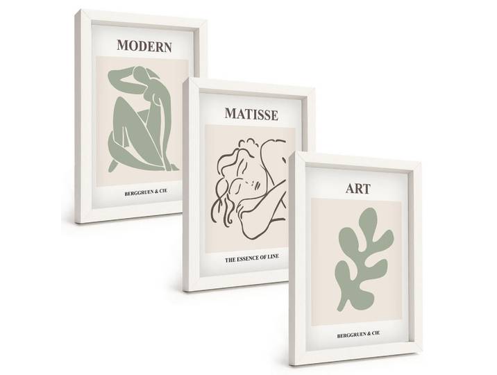 Tulup Bilder SET 3er Set - 20x30 cm Weißer Rahmen - Stilvolles Design mit Pflanzenmotiven, Kunststoff, Rechteckig, 20x30 cm, Fotografie, Bilder & Rahmen, Bilder