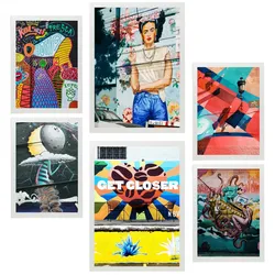 POSTER Set Mit 6 Straßengraffiti Voller Farbe Anspruch Auf Wandgemälde A3 & A4 Weißer Rahmen