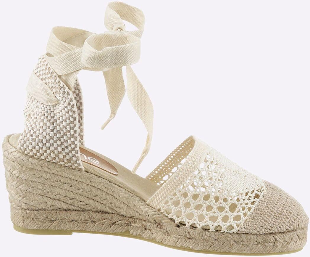 Keilsandalette HEINE, Damen, Gr. 42, beige (ecru), Textil, Schuhe Keilsandalette ecru 42
