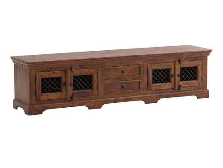 Woodkings TV-Bank Merlow aus massiver Akazie – Lowboard mit 4 Türen, 2 Schubladen und Metalleinsätzen – 200 cm