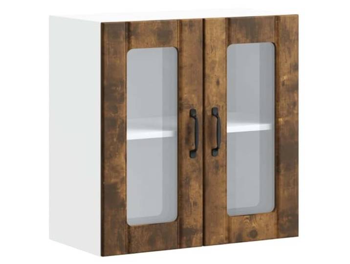 HKTMGDNG Küchen Hängeschrank mit Glastür 60x31x60 cm Räuchereiche Wandmontierter Küchenschrank in Räuchereiche-Optik mit Glaseinsatz, bietet 70 kg Belastbarkeit für Küche und Esszimmer.