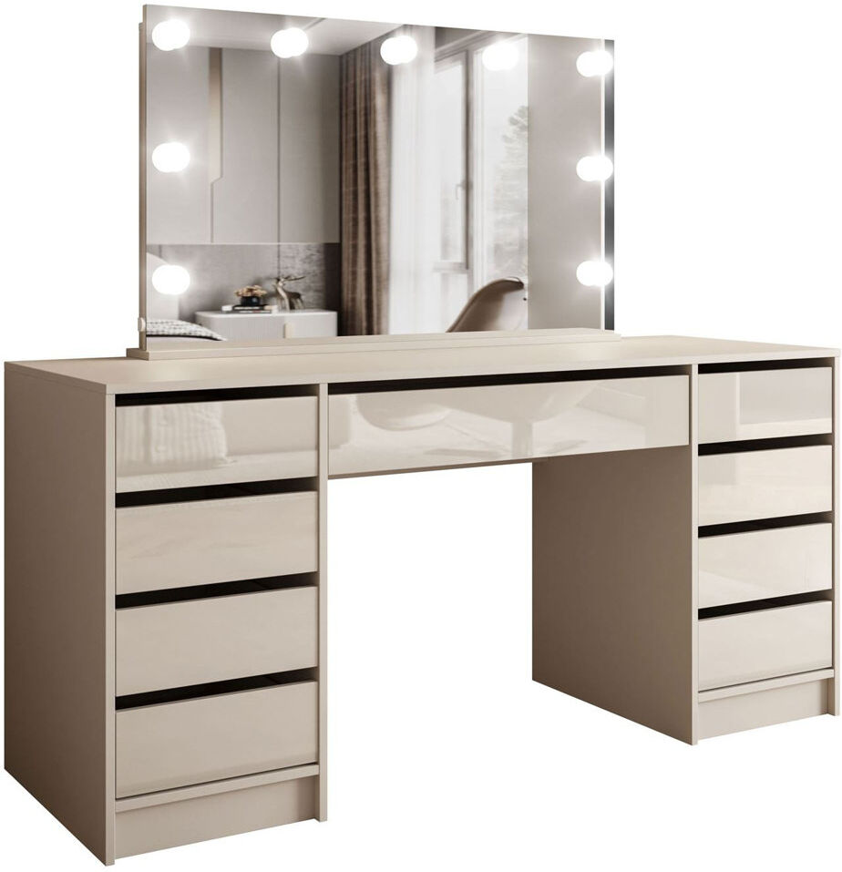 Ebern Designs Dressing Table with Mirror Cashmire Gloss 142cm H X 152cm W X 55cm D