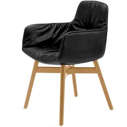 Armlehnstuhl Leya Freifrau Bezug Leder ebony, Gestell Eiche geölt schwarz, Designer Hoffmann Kahleyss Design, 58x86x59 cm