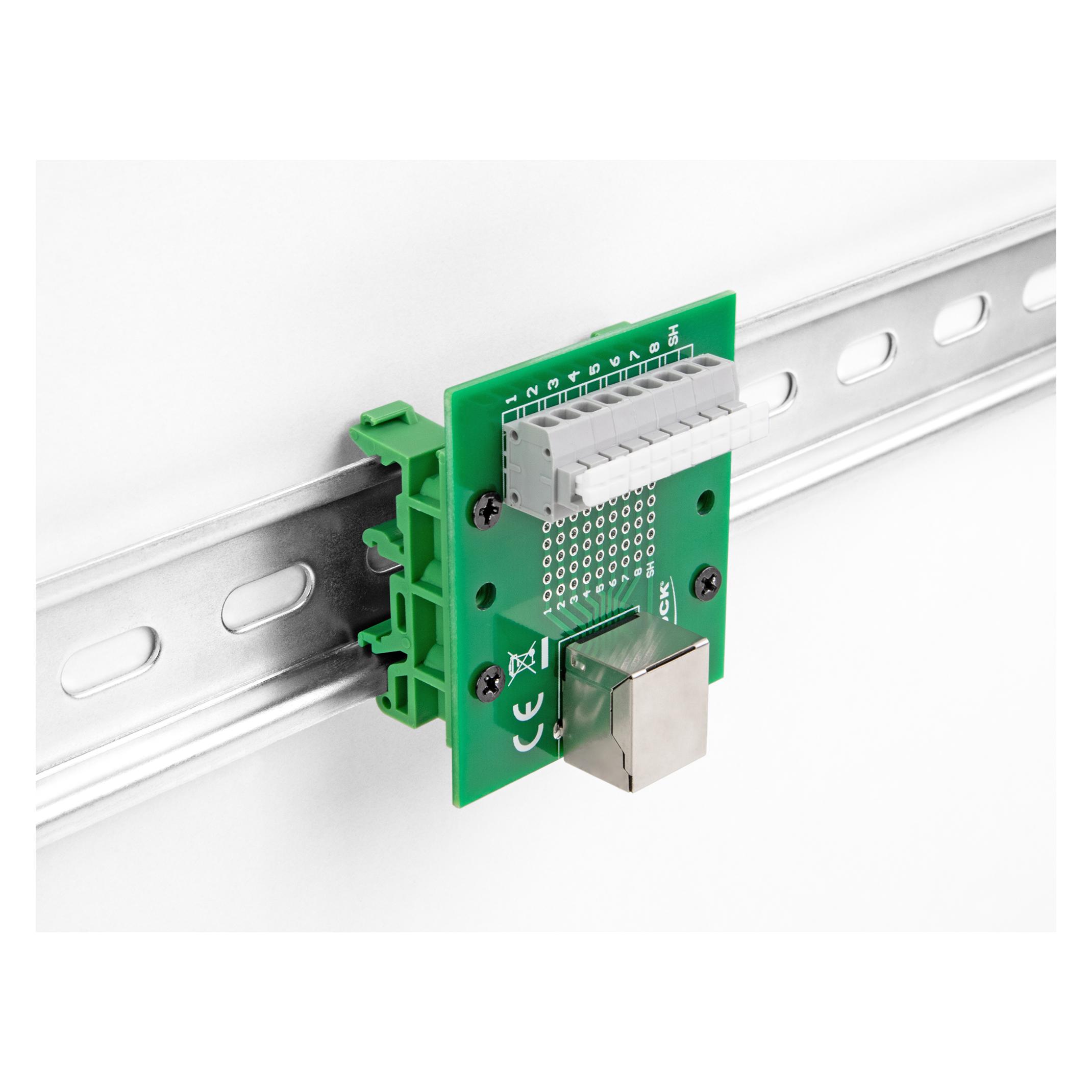 Delock RJ45 Buchse zu Terminalblock mit Drucktaster für Hutschiene (Antennenadapter) (66992)