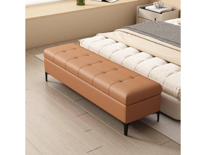 VSLreoiFX Gepolsterte Ledersitzbank mit Stauraum für Eingang Lederpolsterung, Staufach mit Klappdeckel, für Eingangsbereich & Schlafzimmer(D,55.1in)
