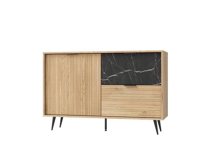 Petits-meubles Sideboard Luka Holz und Schwarz, Braun, Holzwerkstoff, 2 Schubladen, 121.4x80x40 cm, Kleinmöbel, Kommoden, Sideboards