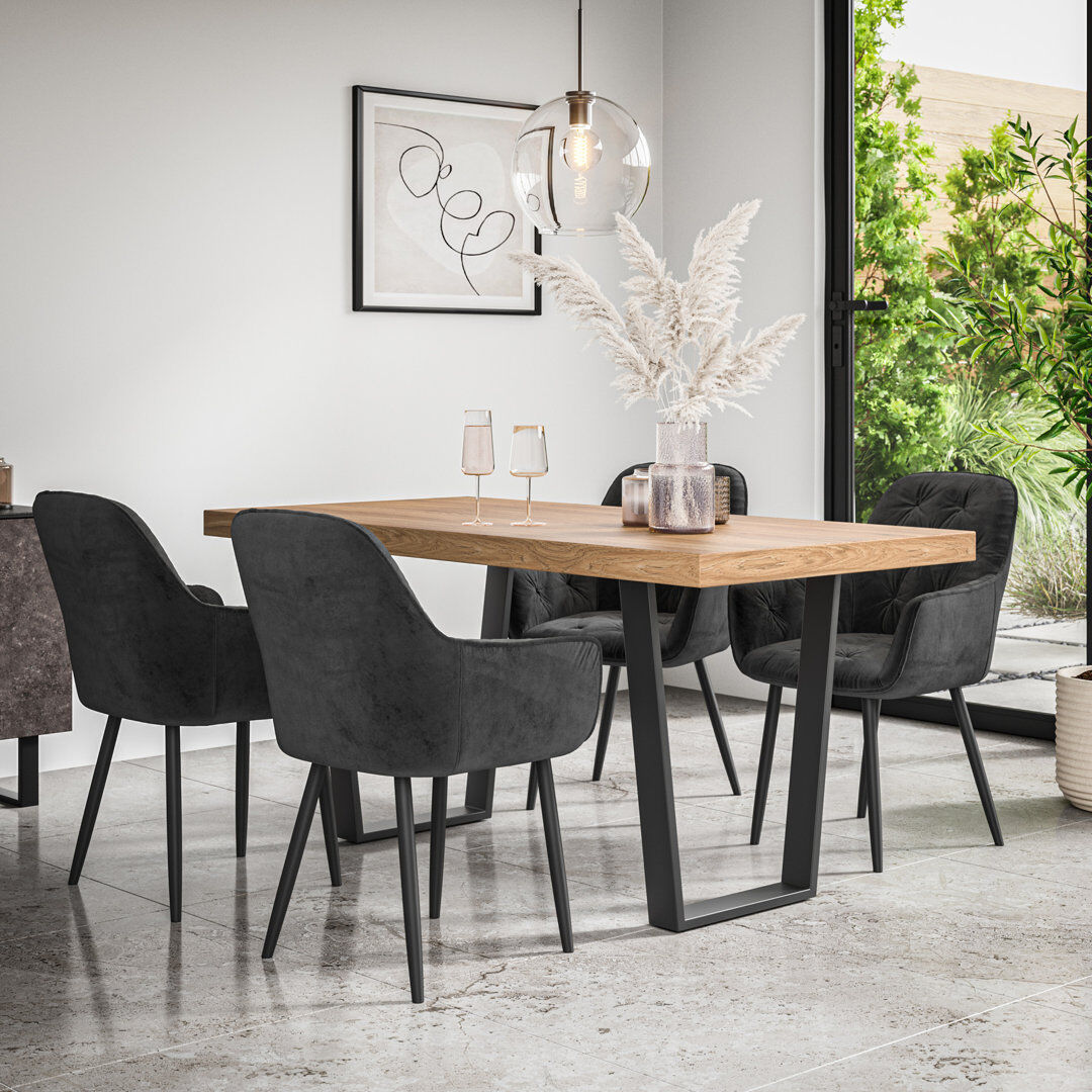 Fairmont Park Ahlina 160cm Dining Table Set with 6 Anika Velvet Chairs Black/Black/Black 6