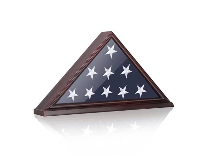 ARRAWIS Flaggen-Vitrine, dicke Unterkante, Militärflaggenbox mit hochtransparenter Glasfront, Massivholz, Wandmontage, Schattenbox für 1.5x2.9 m, amerikanische Veteranen-Beerdigungsflagge (rot)