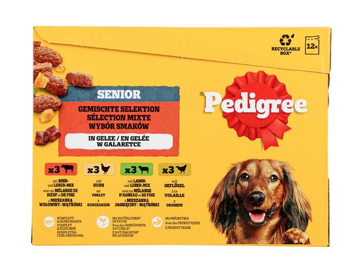 Pedigree Hundefutter in Gelee Senior Huhn & Rind 12x100g
