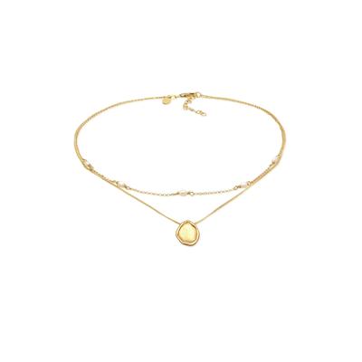 Silberkette ELLI PREMIUM "Halskette Choker Layer Süßwasserperlen Coin 925 Silber" Gr. 36, gold, Halsketten, Damen, Silber 925 (Sterlingsilber), Silberkette