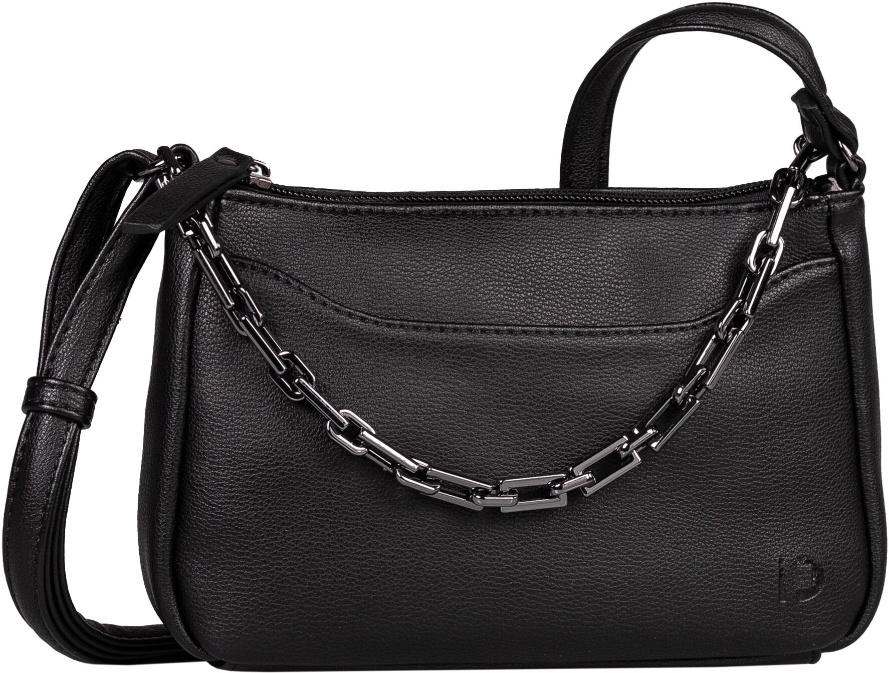 Umhängetasche TOM TAILOR DENIM "Cheryl", Damen, Gr. B/H/T: 22cm x 14cm x 5cm, schwarz, Polyurethan, Strukturmuster, clean, gepflegt, Taschen Umhängetasche, mit angesagter Gliederkette tragbar als Rucksack oder City-Shopper schwarz B/H/T: 22cm x 14cm x 5cm