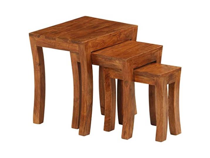 POUFGDR Beistelltische, 3 Stück, Massivholz, Akazie, 50 x 35 x 50 cm, Braun Honiggefühl-Finish, rustikales Aussehen, vielseitig einsetzbar, stapelbar, platzsparend, keine Montage erforderlich