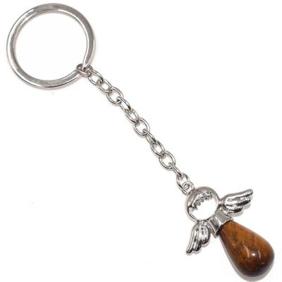 Schlüsselanhänger FIRETTI "Schmuck Geschenk Engel, Schutzengel", Damen, braun (edelstahlfarben, braun), Edelstahl, Basic, Schlüsselanhänger Schlüsselanhänger, mit Aventurin oder Tigerauge
