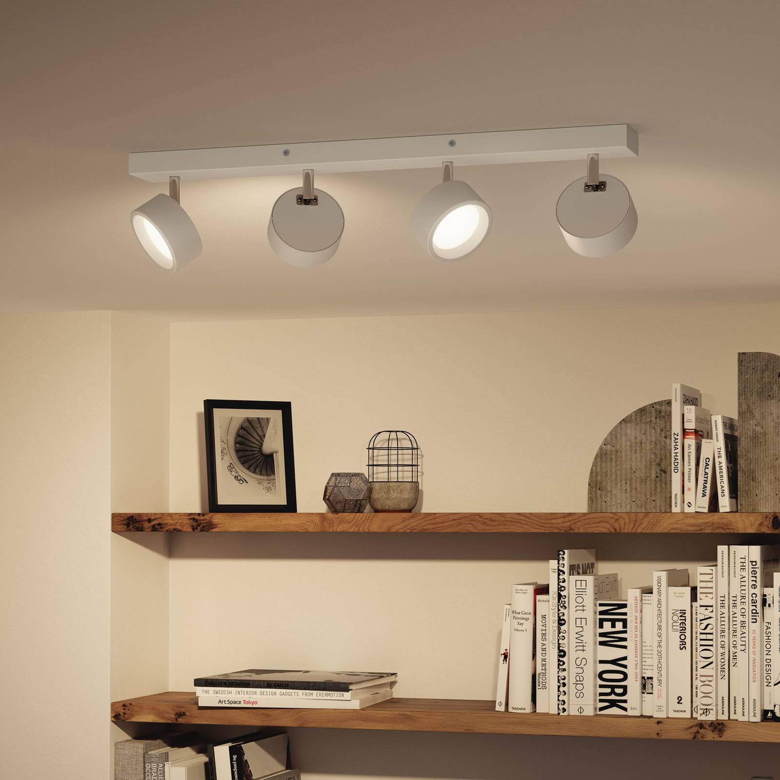 Philips Bracia LED downlight, 4-bulb, white, White / opal, Living / Dining Room, Aluminium, Modern, Ceiling Light