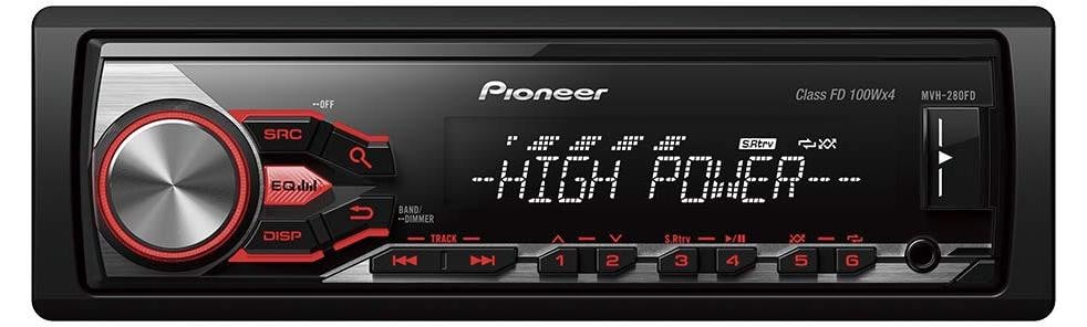 Pioneer MVH-280FD Autoradio, Zwart, 1 DIN, 400 W, Android en iOS ondersteuning