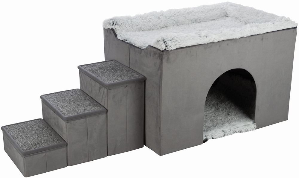 TRIXIEHEIMTIERBEDARF Höhle Harvey mit Treppe 154x60x60cm,grau/weiß-schwarz 16945499