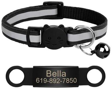 Uplifted Finds Customized Reflective Pet ID Collar With Nameplate black 341