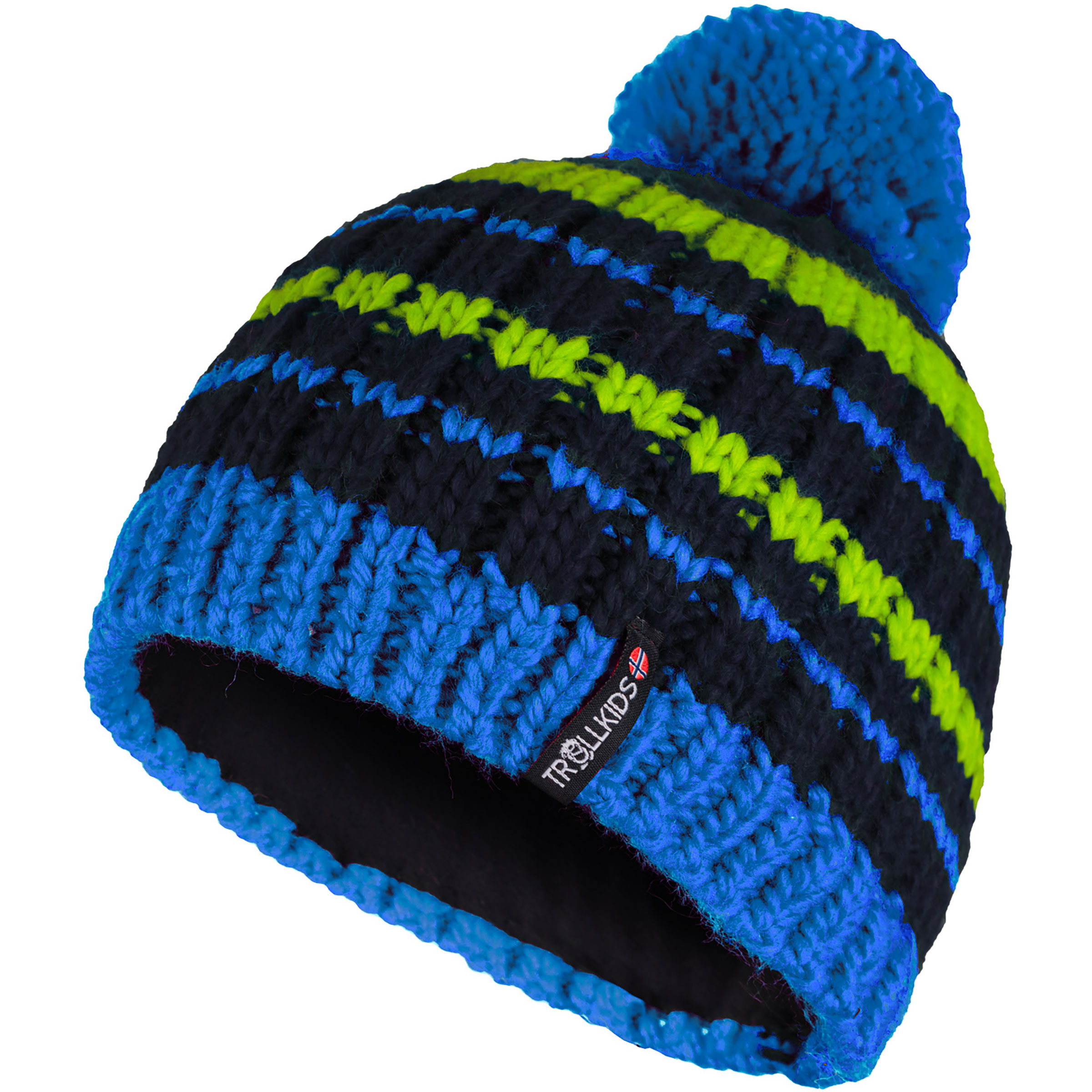 Trollkids Hafjell Bobble Kinder Mützen & Beanies night sky-vivid blue-cool lime Größe 48 Lifestyle Schnell trocknend