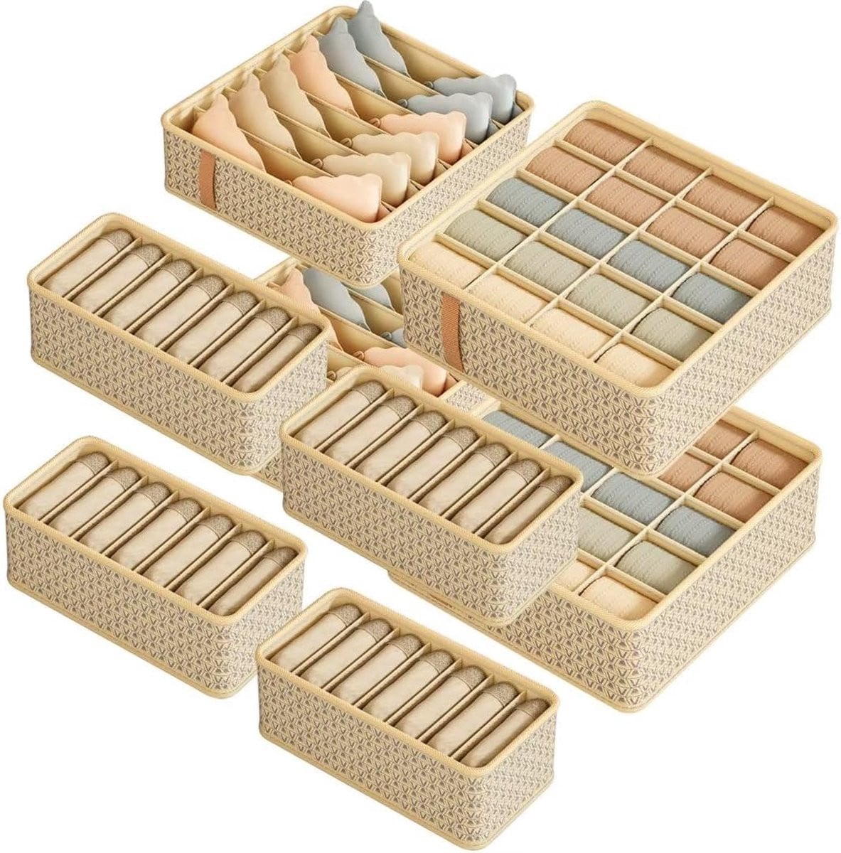 Set van 8 opvouwbare lade-organisatoren voor ondergoed, sokken en accessoires