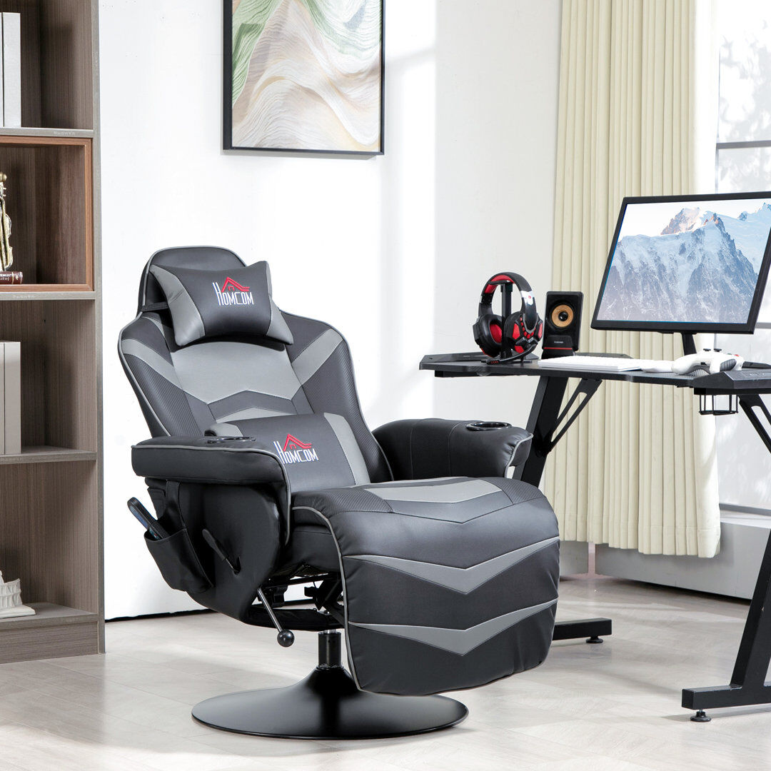 17 Stories HOMCOM Massage Recliner Chair with Remote, PU Leather Recliner Armchair Grey Gray 111.5cm H X 78cm W X 82.5cm D