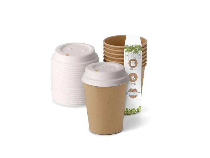 BIOZOYG 1000 Stück Kompostierbare Bio Einweg Becher inkl. Pappdeckel I Einmalbecher Getränkebecher Wegwerfbecher Papierbecher I Coffee to go Pappbecher braun ungebleicht 200 ml 8 oz