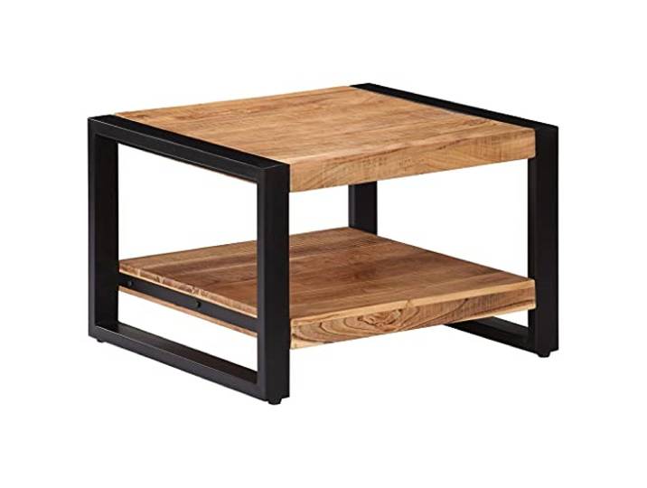 Tmriohed Couchtisch 60x60x40 cm Massivholz Akazie Quadratisch Rustikaler Beistelltisch mit Ablagefach für Wohnzimmer, robustes Metallgestell im Industrie-Design