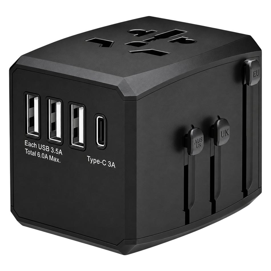 Techsuit - Travel Adapter (HHT904) - PD30W, 3 x USB, Type-C, EU, UK, AUS, US - Black (56355905)