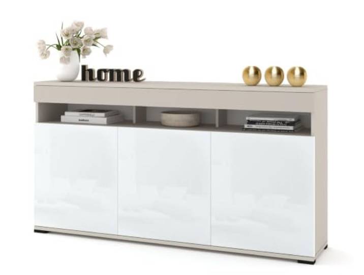 Euro Style Große Kommode FernsehschranSideboard Tv Lowboard 120cm Kaschmir/Weiß Hochglanz