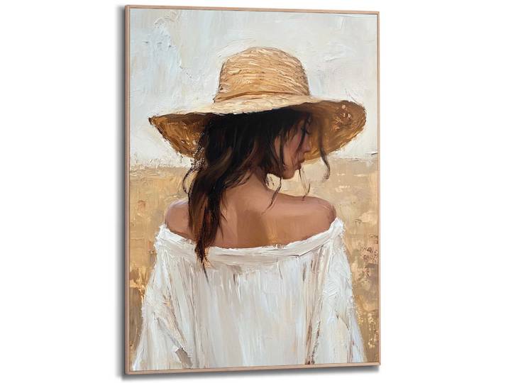 Poster REINDERS Summer Lady , beige (farbe bild(er): beige), B:50cm H:70cm T:2,2cm, Bilder, Poster, Schlafzimmer - Frau - Strohhut - Beige - MDF - Menschen - 50x70 cm