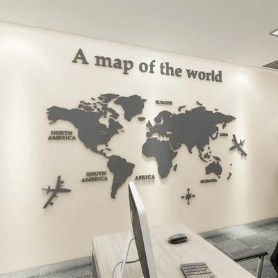 Uplift Picks 3D World Map Wall Sticker Acrylic World Map Decor Modern Wall Art gray 180x100 Cm