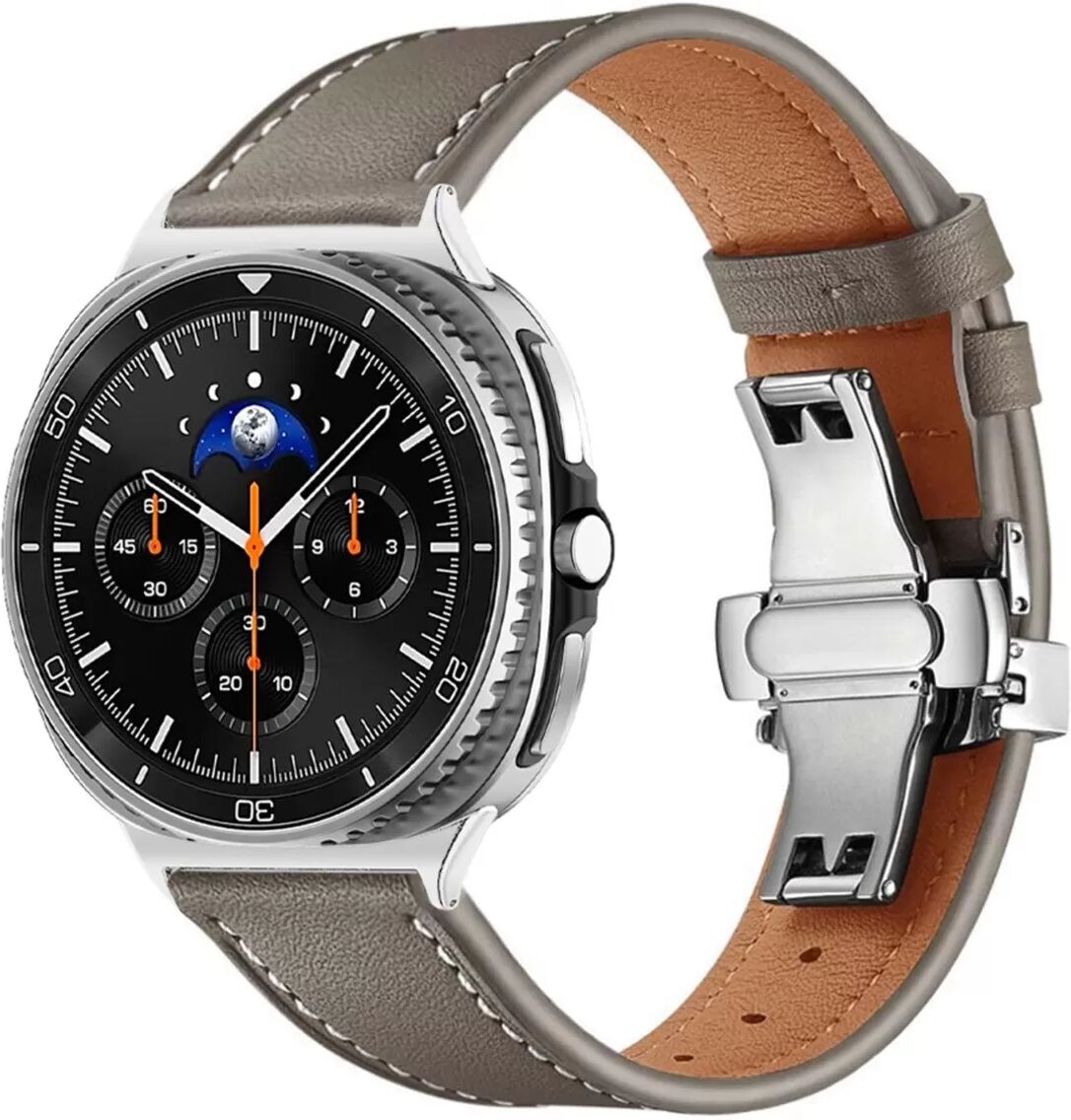 INF Uhrenarmband kompatibel mit Samsung Watch7 (Ultra 47 mm) – Kunstleder + Edelstahl-Faltschließe, Business-Casual-Passform Grau