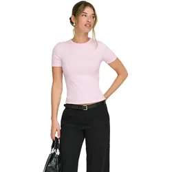 Only T-Shirt June mit feiner Rippstruktur in Rosa-XS