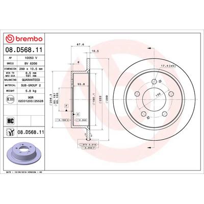 BREMBO Bremsscheibe COATED DISC LINE 08.D568.11 299mm 10mm für SSANGYONG
