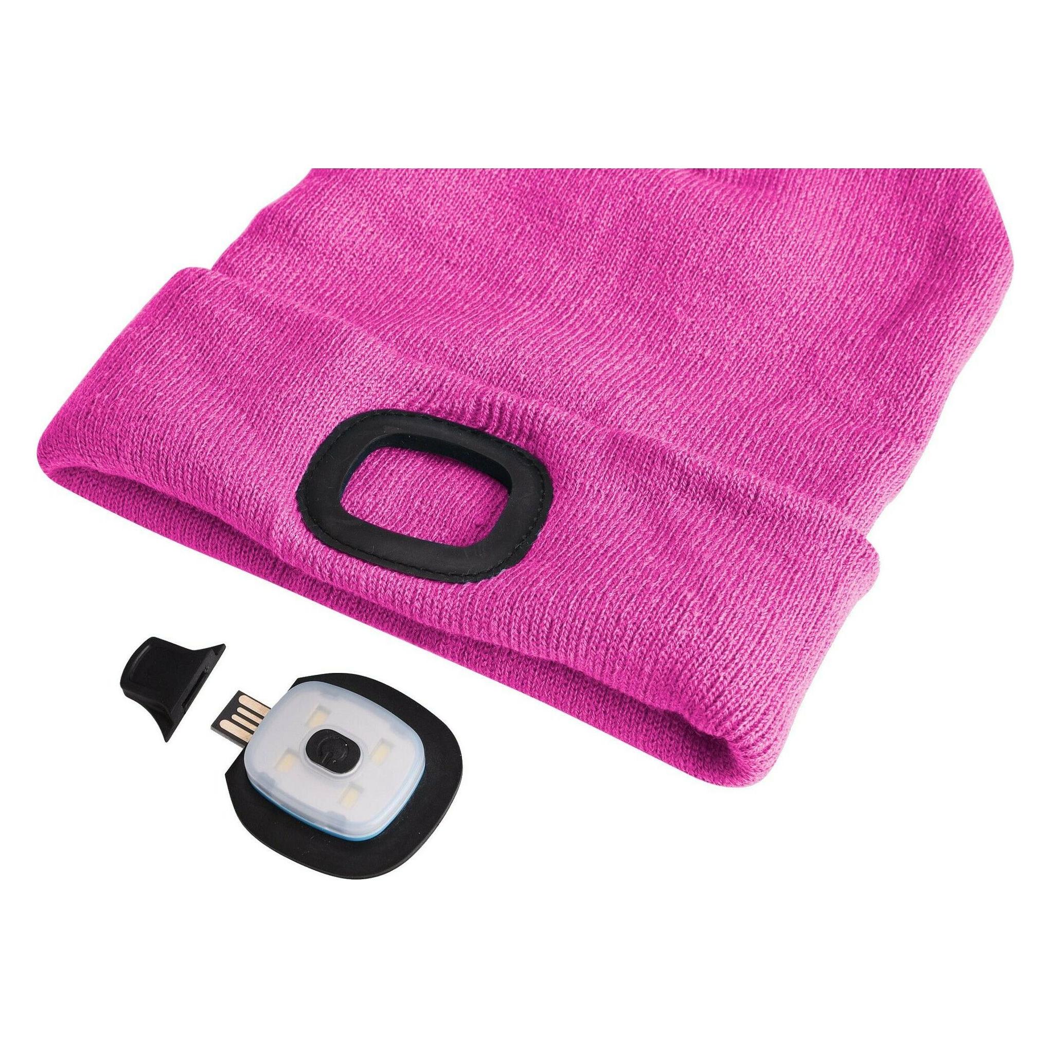 Sixtol Cap mit Stirnlampe 180lm, wiederaufladbar, USB, Universalgrösse, Baumwolle/PE, rosa (180 lm) (SX5016)