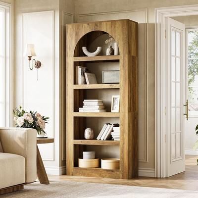 YUZHOU 71-Inch Arched Bookcase, 5-Tier Modern Freestanding Display Shelf