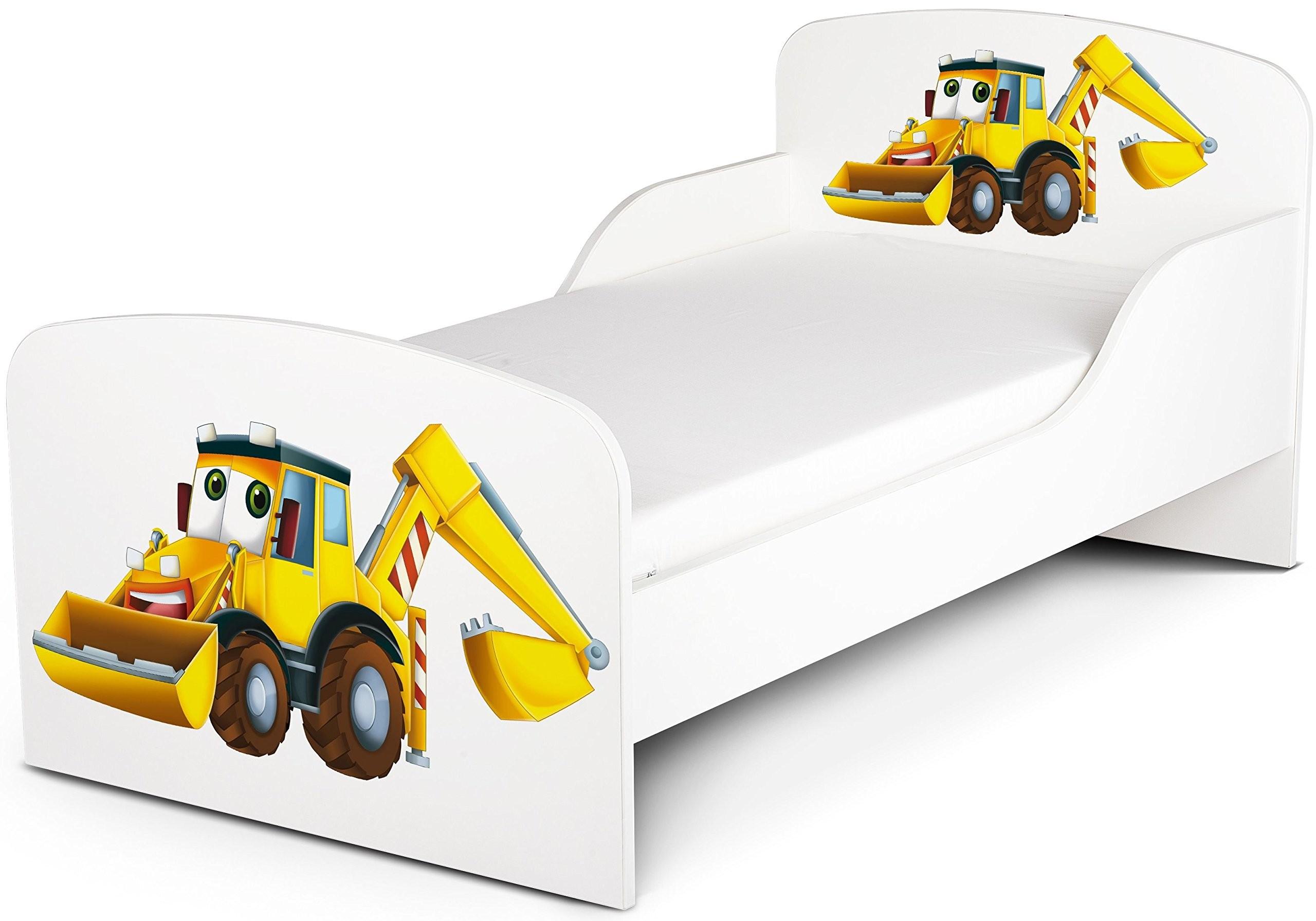 Weißes Kinderbett mit Matratze (Baggerdruck)