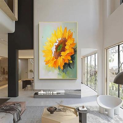 Ölgemälde, handgemalt, farbenfrohe Sonnenblumen auf Leinwand, farbenfrohe Blumenbilder, Wandkunst, Sonnenblumen-Leinwandkunst, farbenfrohe Kunst, Blumenmalerei