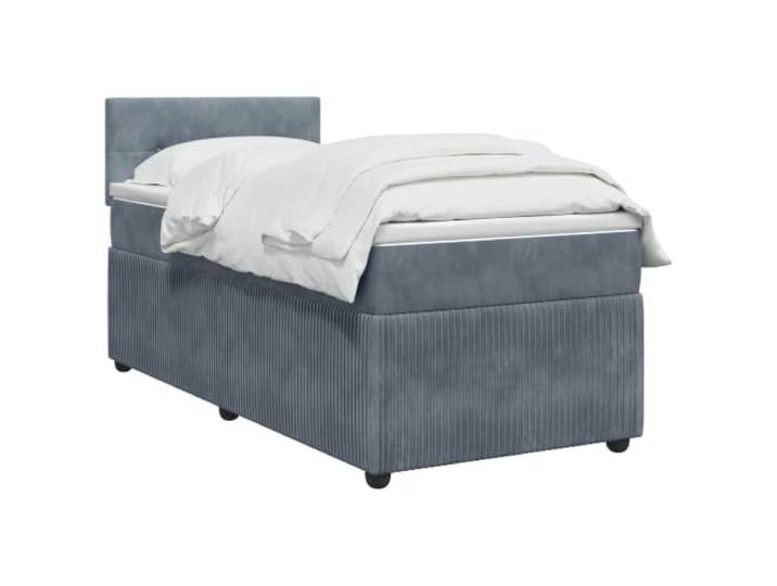 PUGYNBK Boxspringbett mit Matratze, Dunkelgrau, 90 x 200 cm, Samt Kopfteil verstellbar 78/88 cm, mittlere Festigkeit, waschbare Bezüge, Holz und Kiefer