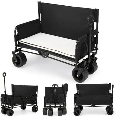 Costway 2-in-1 Wagon Bench Seat Combo Collapsible Beach Cart-Black