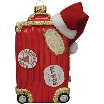 Christbaumschmuck KREBS GLAS LAUSCHA "Santas Reisekoffer", rot, B:8cm H:11cm T:5cm Ø:11cm, Glas, Weihnachtsbaumschmuck, Glas, 1 Stück