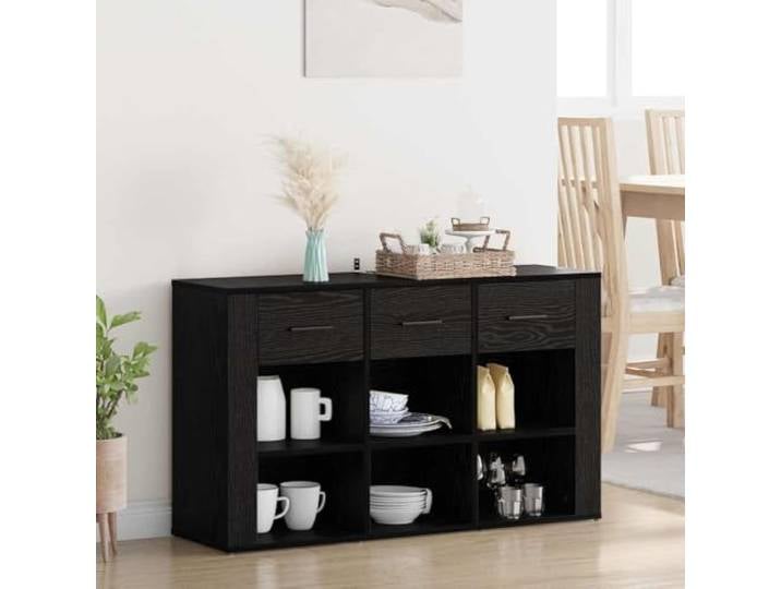 HEFZGDB Klassisches Sideboard mit zeitlosem Design in Schwarz-Eiche, Sideboard mit viel Stauraum und Oberplatte aus Holzwerkstoff, Beistellschrank zur Aufbewahrung und Dekoration, Weißes