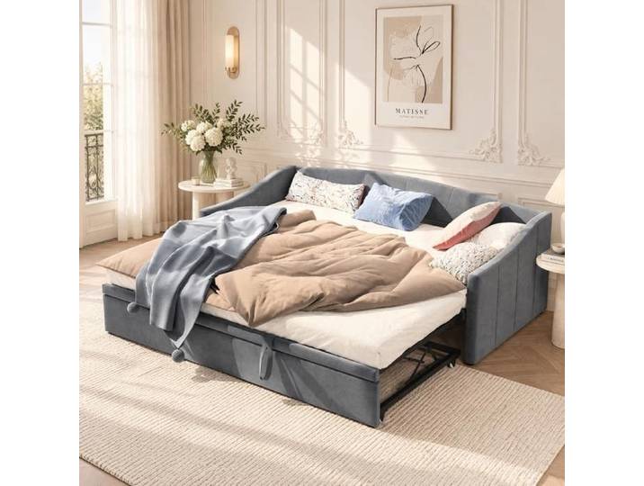Canapé Lit 2 Place Convertible 90x200 cm Lit extensible 2 places gain de place pour salon et chambre d'amis Velours Gris