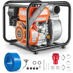 VEVOR Wasserpumpe Benzin 242 GPM, 3 Zoll Schmutzwasserpumpe 7 PS Motorpumpe Tragbar mit 7,62 m Förderschlauch & Gusseisenlaufrad Wasserförderpumpe für Bewässerung Entwässerung Baustellen Teiche