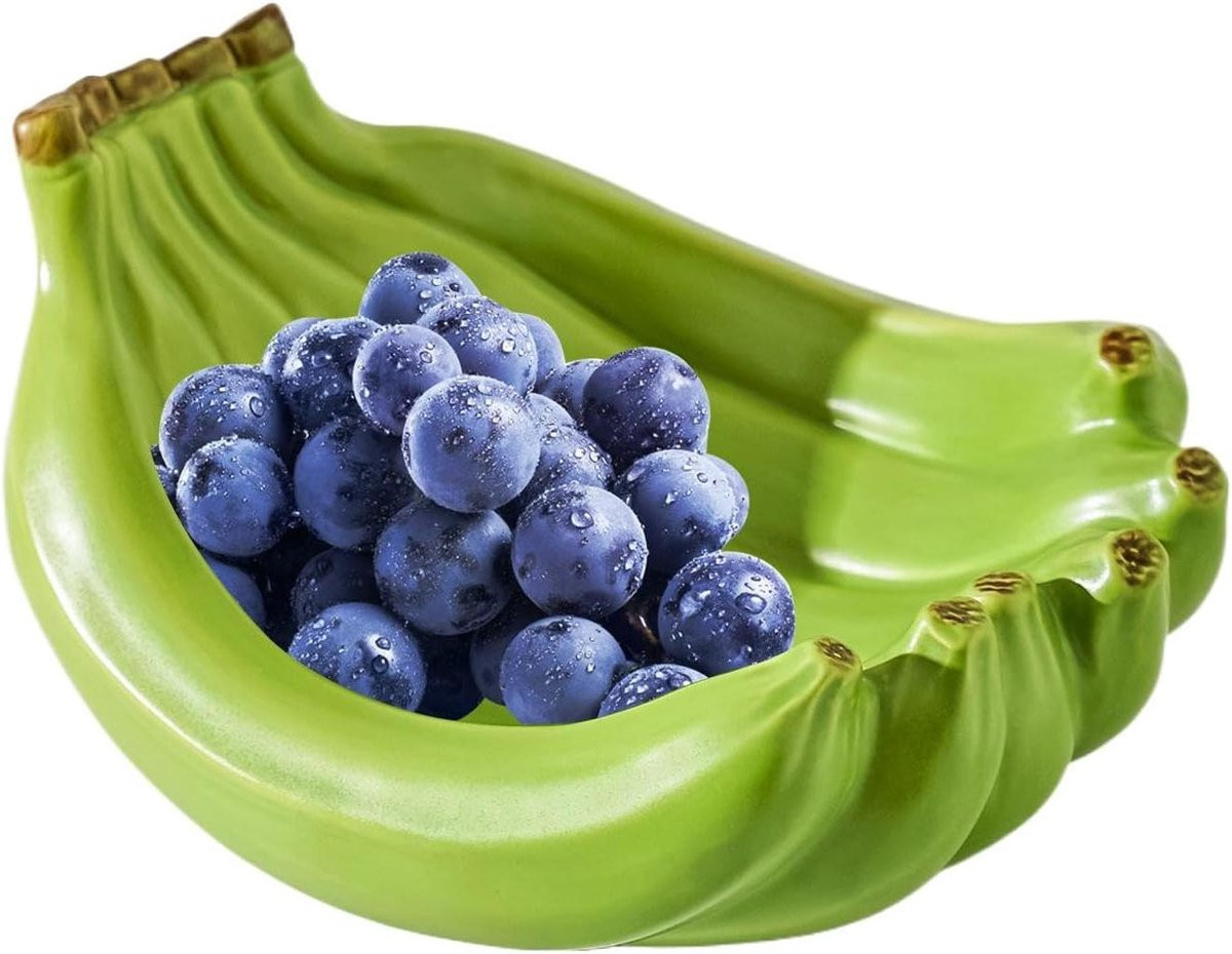 Groene keramieken fruitschaal Banaan voor jouw keuken decoratie, 600 gram