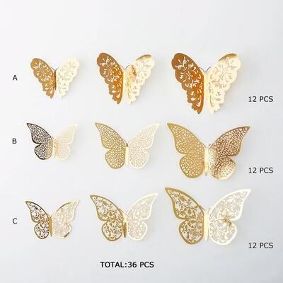 Inspired Living 3D Mirror Butterfly Wall Stickers Elegant DIY Wall Decoration For Modern Spaces 36pcs Gold Abc