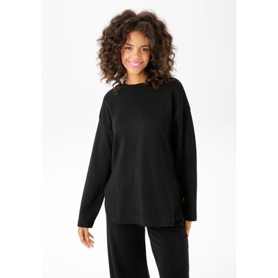 Sweatshirt ANISTON CASUAL, Damen, Gr. 36, schwarz, Jersey, Obermaterial: 49% Modal, 46% Polyester, 5% Elasthan, unifarben, lässig geschnitten Po-bedeckend, Rundhals, Sweatshirts Sweatshirt, in trendiger Farbpalette, Topseller