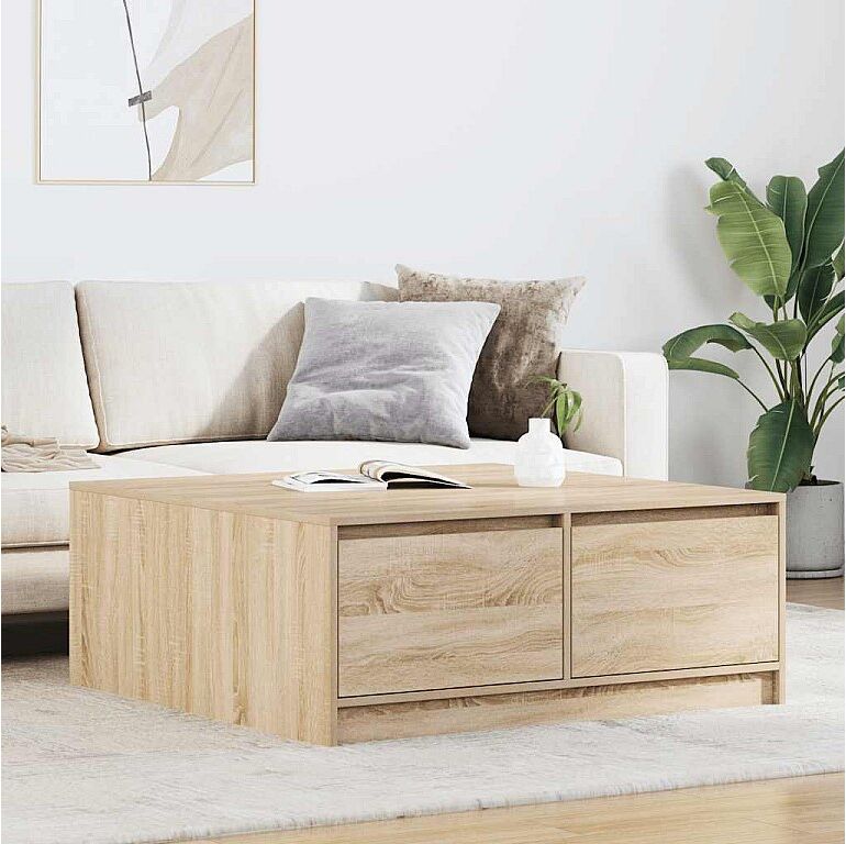 Clicnbuy Mesa de centro con cajones roble Sonoma 100x100x40 cm