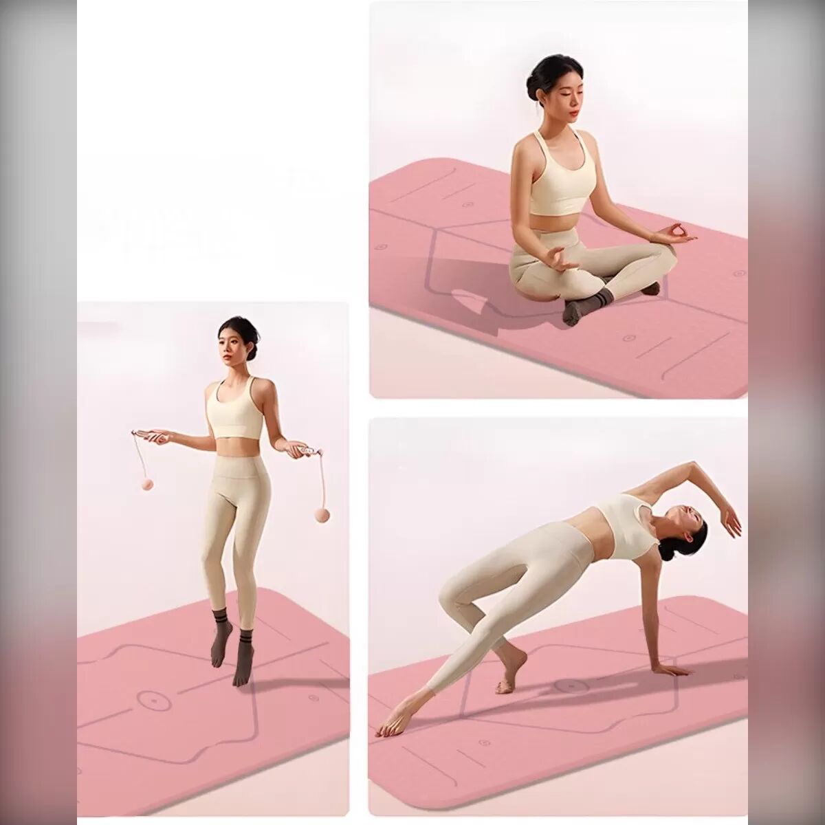 INF Yoga Antirutsch-Stoßdämpfende Matte – 8mm TPE, verbreitert 185.00cm x 60.00cm mit Ausrichtungslinien für Gelenkschutz und Rosa
